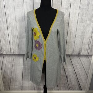 Nick & Mo Women's Small Gray Appliquéd Flowers Cotton Duster Cardigan Sweater